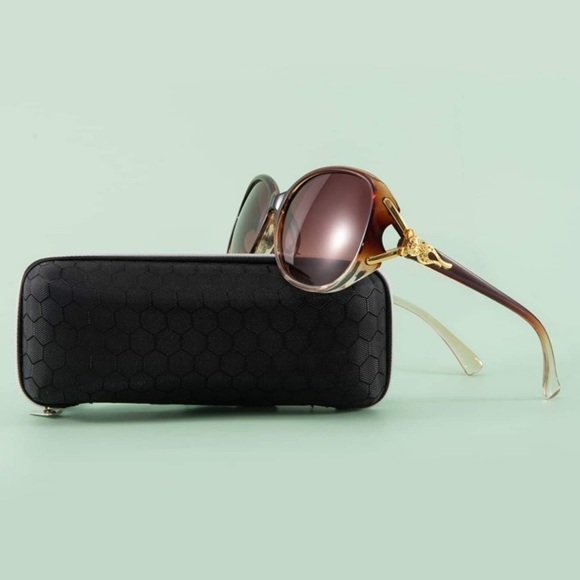 Brown & Gold Ombre Oversized Polarized Sunglasses New with Case main image 4
